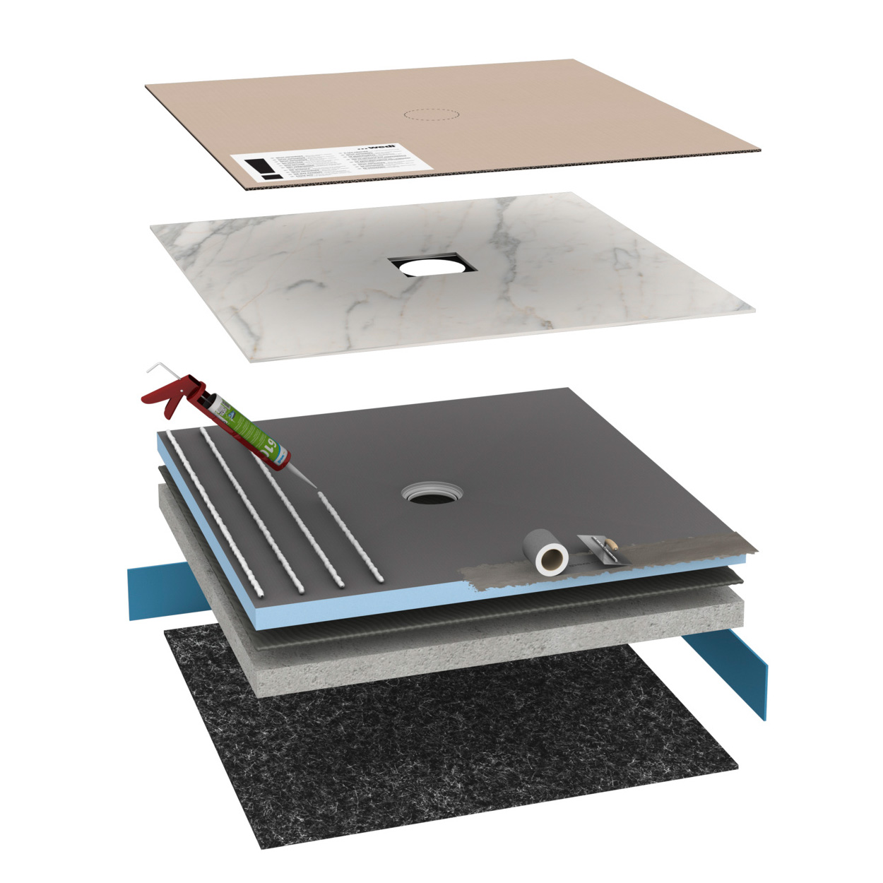 Wedi Fundo Top Primo / Ligno Plus Marble Grey Beige